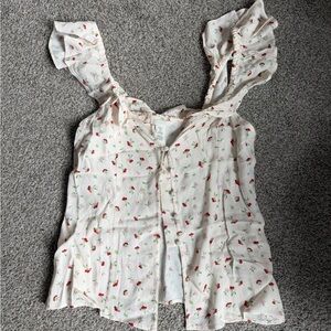 White Floral Ruffle Strap Tank